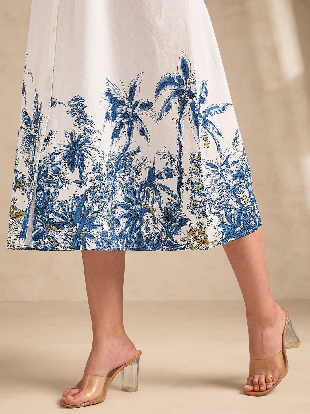 Off White Midi Printed Shirt Dress