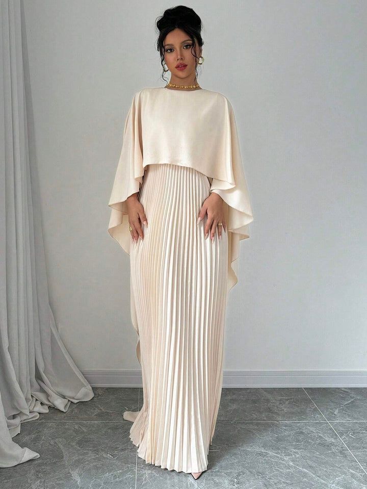 Cream Crew Neck Coverup Pleated Dress