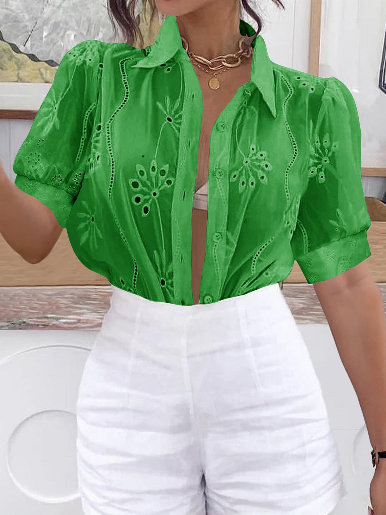 Green Puff Sleeved Schifley Shirt