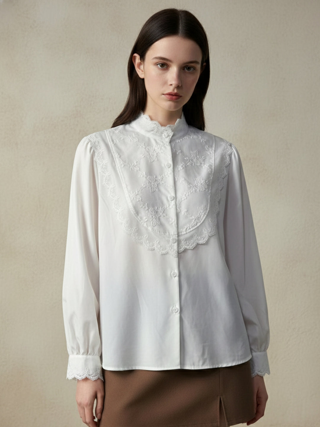 White Textured Scallop Neck Top