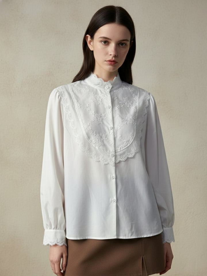 White Textured Scallop Neck Top
