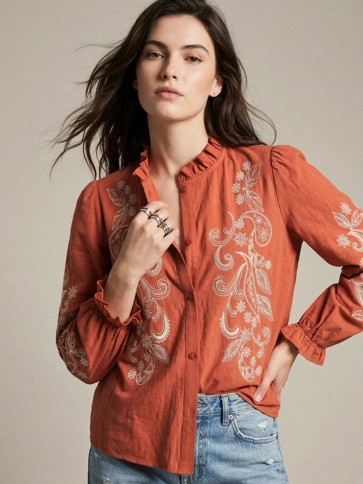 Rust Paisley Patterned High Neck Top
