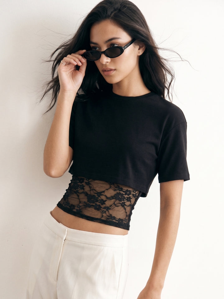 Black Lace Detail Twofer Style Top