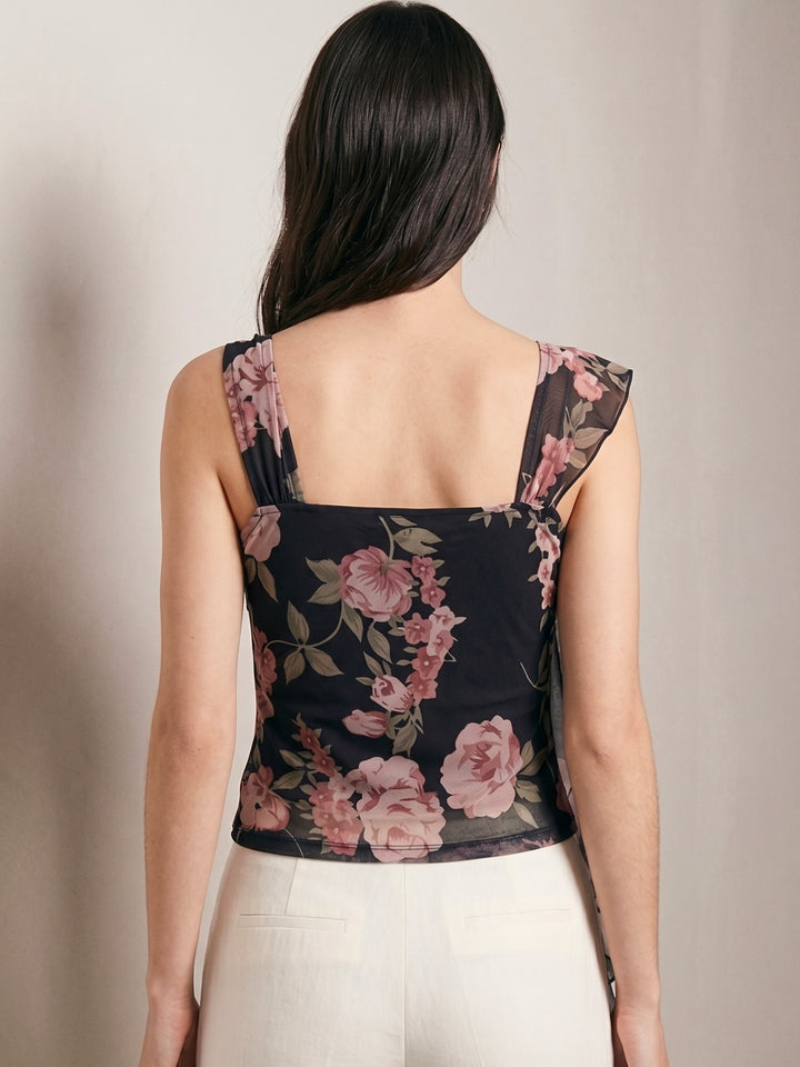Black All Over Floral Printed Fitted Top