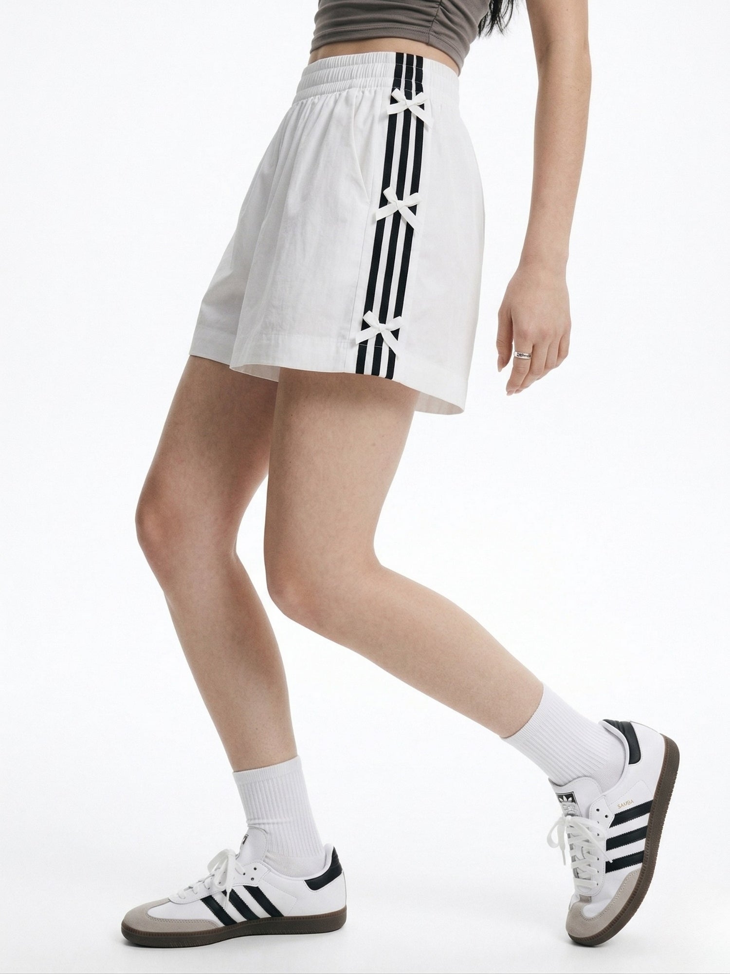 White High Waist Bow Detail Shorts