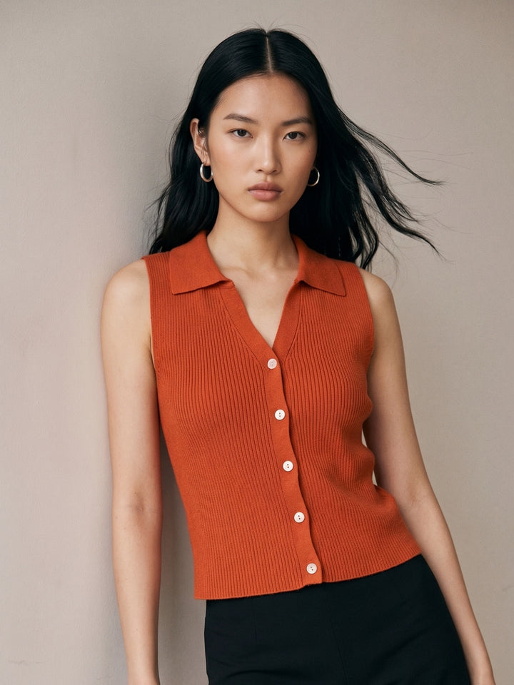 Red Button Down Collared Tank
