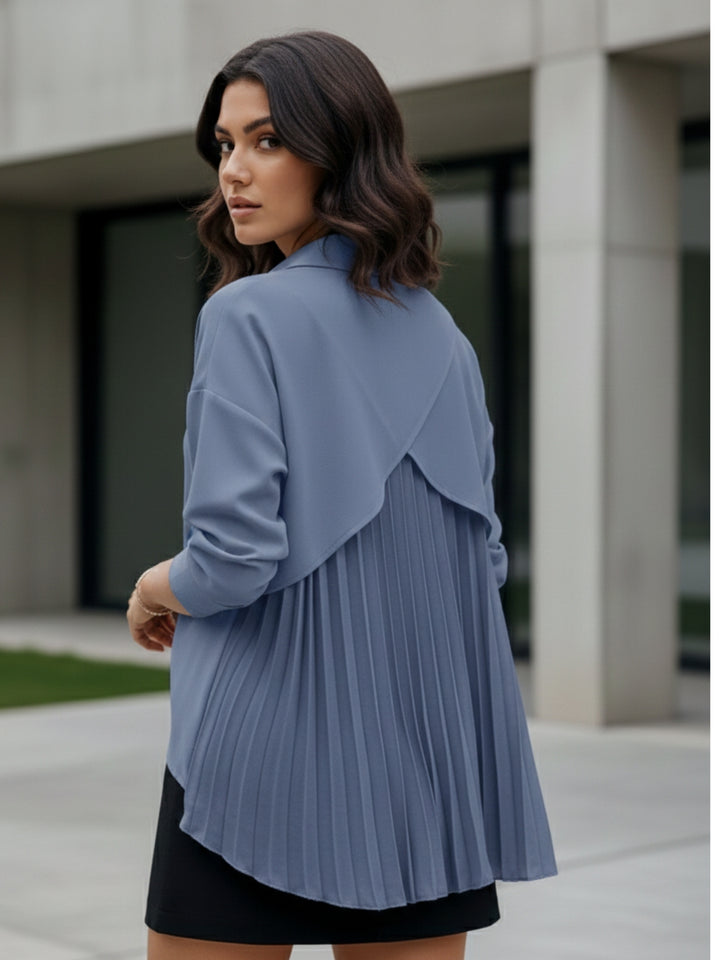 Blue Full Sleeve Back Pleated Shirt