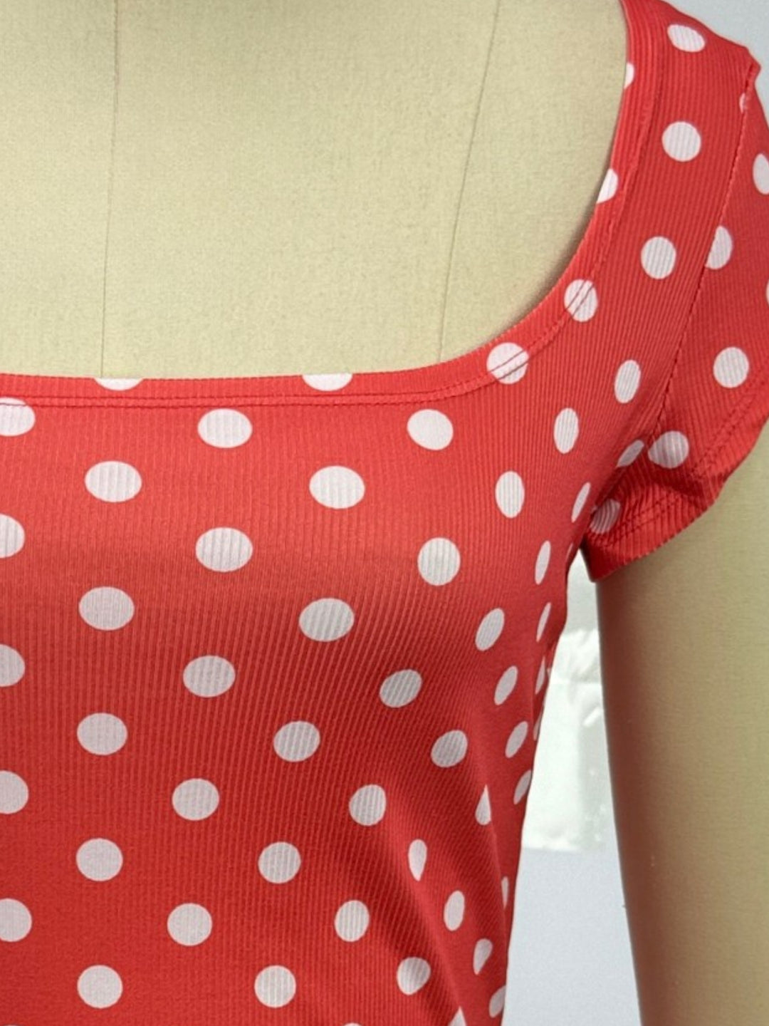 Red Scoop Neck Polka Dotted Top