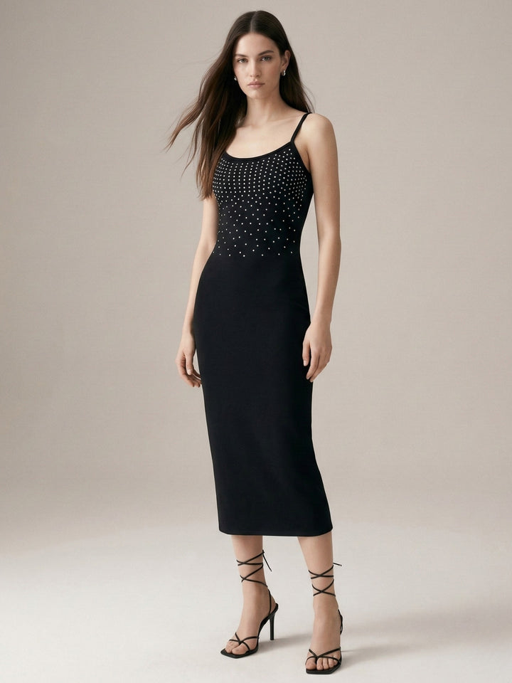 Black Fitted Bodycon Embellished Dress