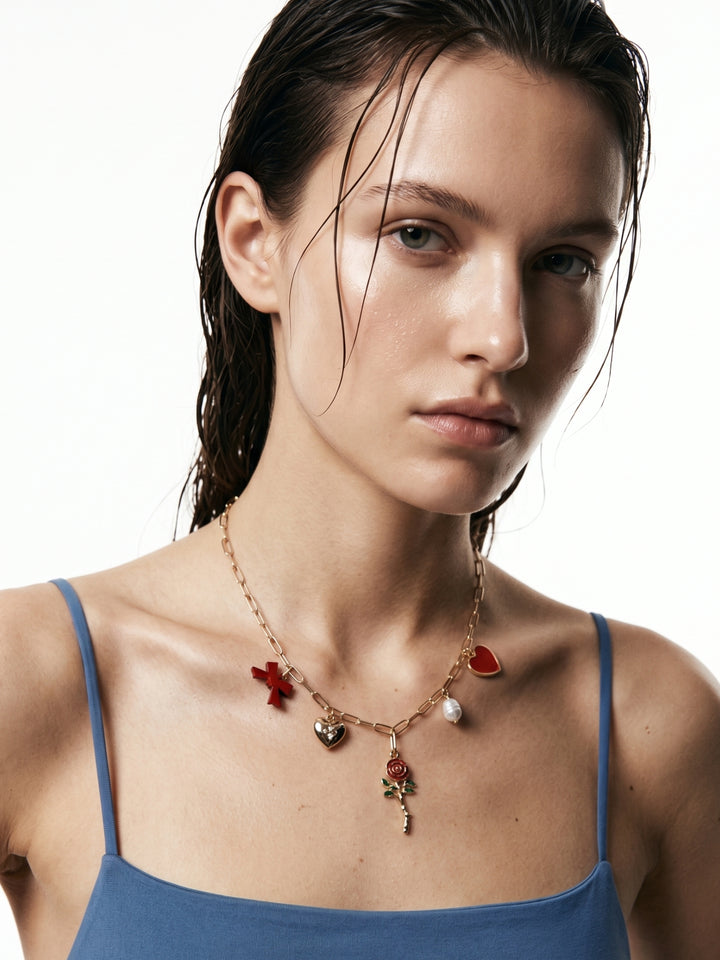 Gold Multi Charms Chain Necklace