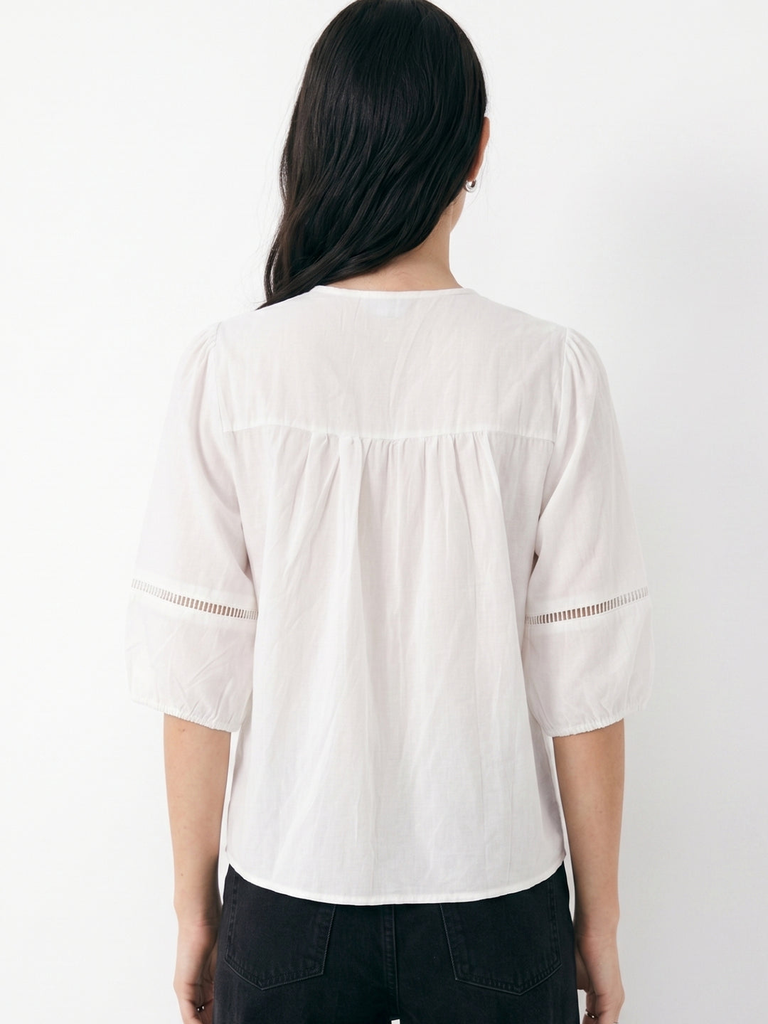 White Relaced Blouse With Sheer Lace Inserts