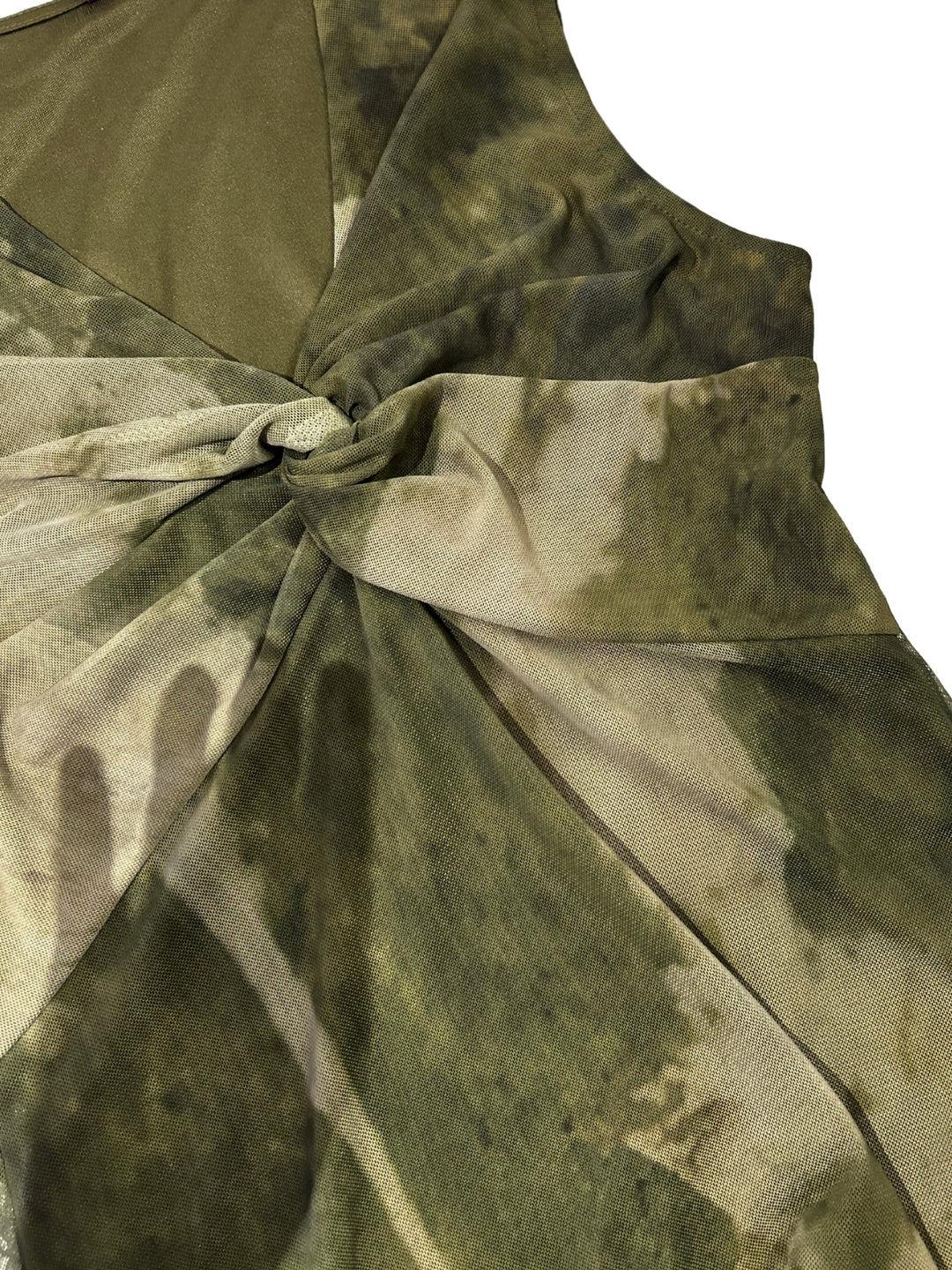 Olive Printed Mini Scarf Dress With Twisted Neckline