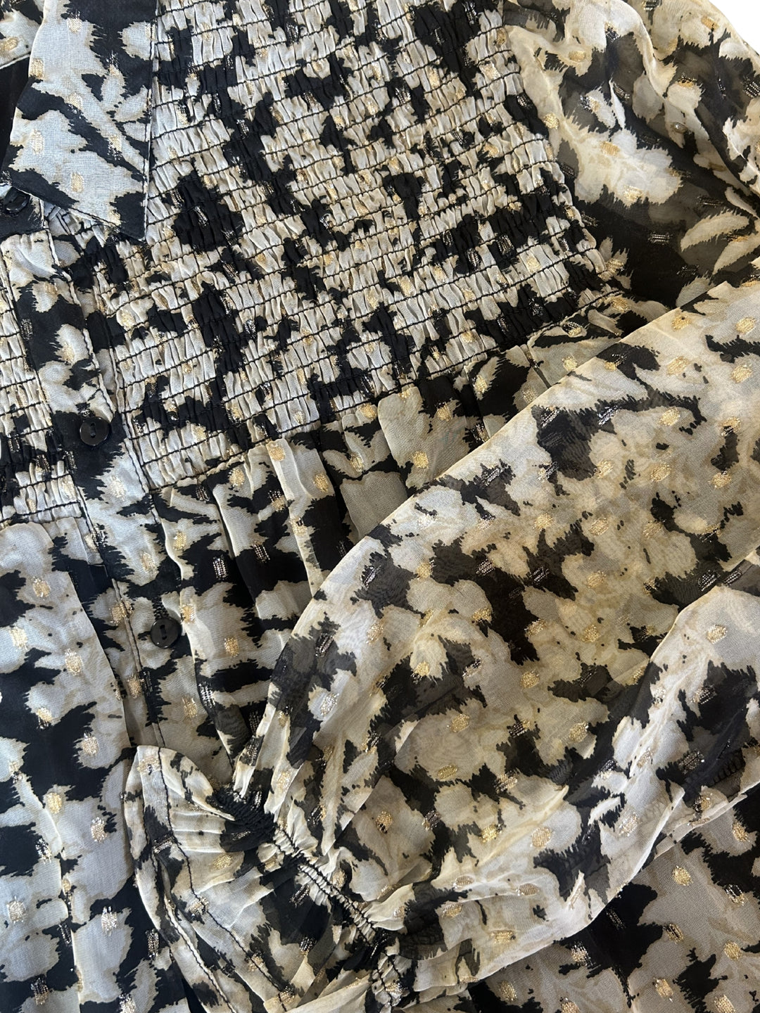 Black Lurex Shirt With Smocking Detail