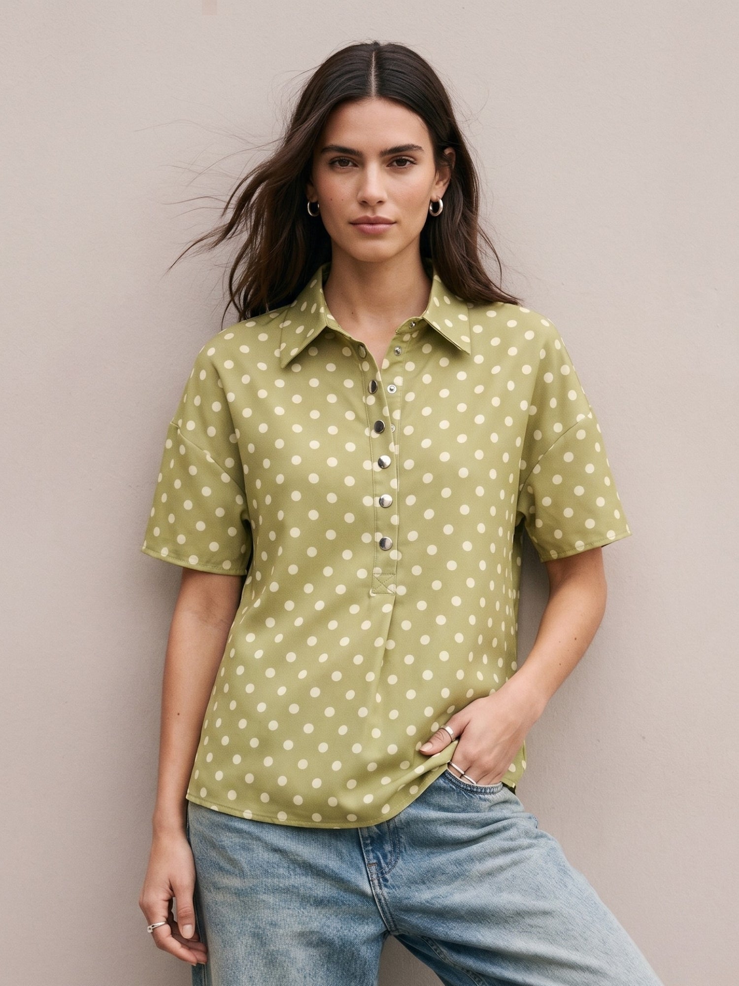 Green Polka Dotted Relaxed Shirt