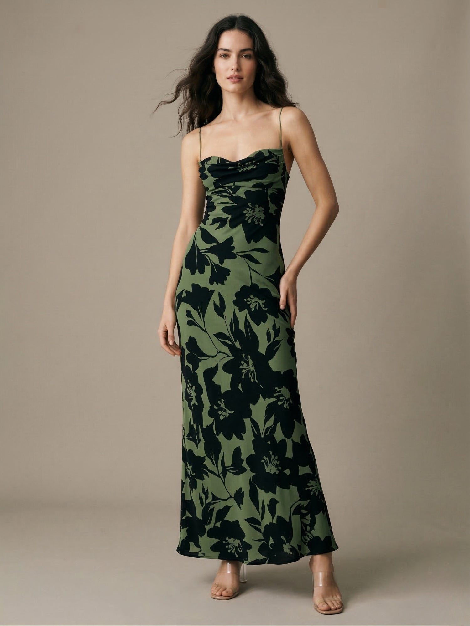 Green Strappy All Over Printed Maxi Dress
