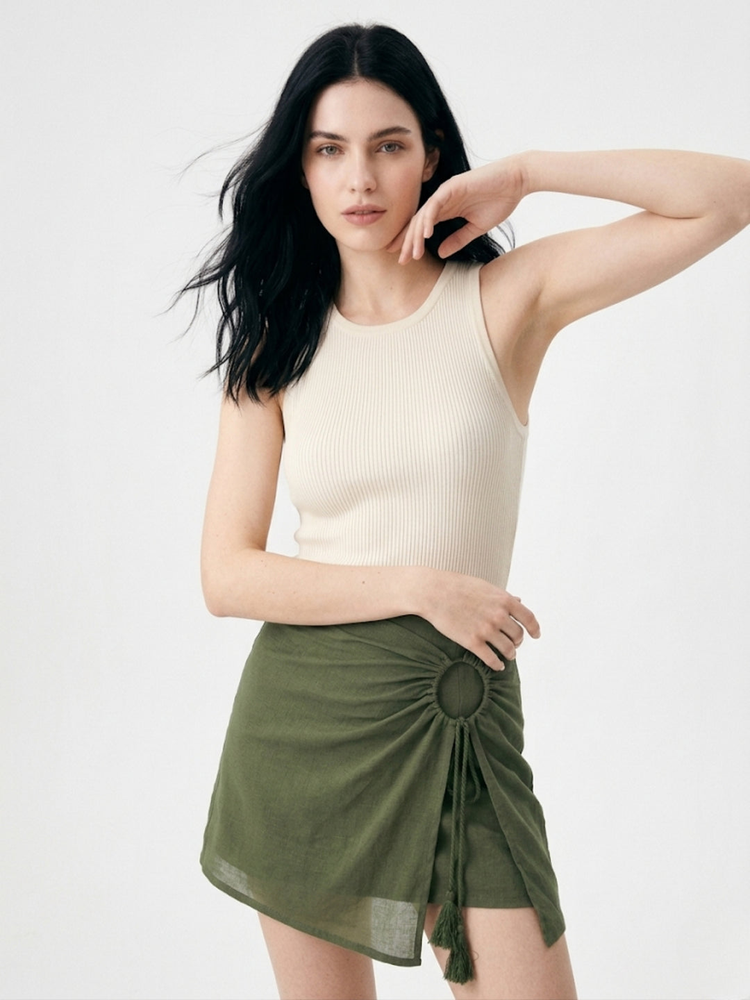 Olive Waist Wrap Detail Shorts