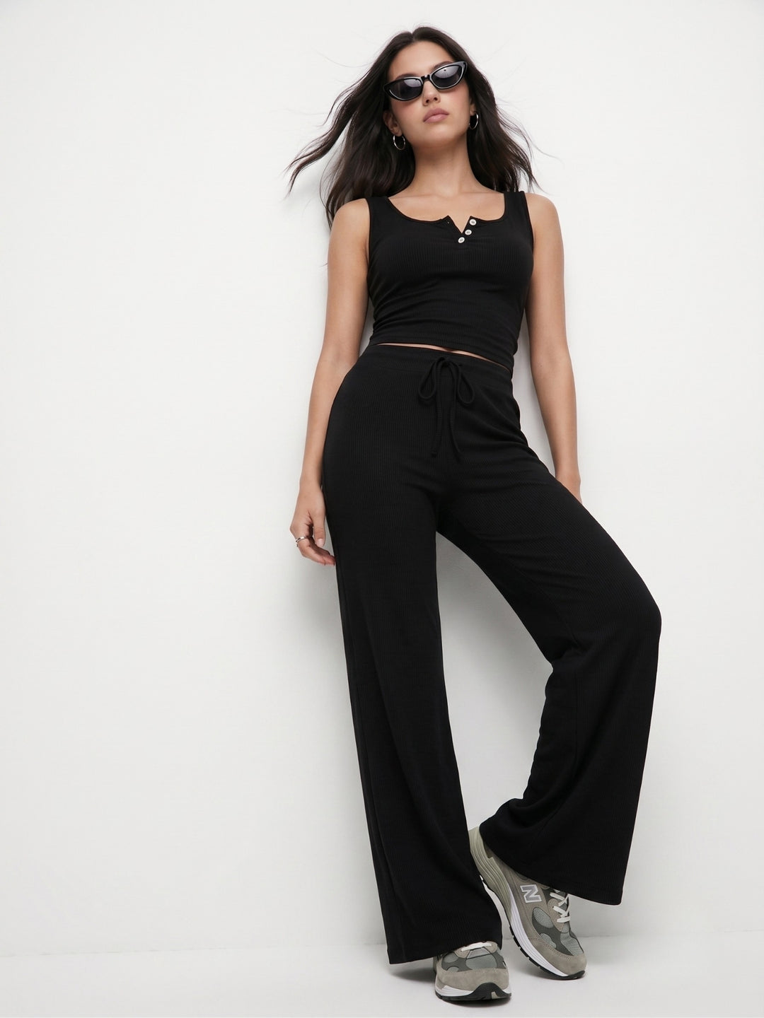 Black Regular Top And Pant Co-Ord Set