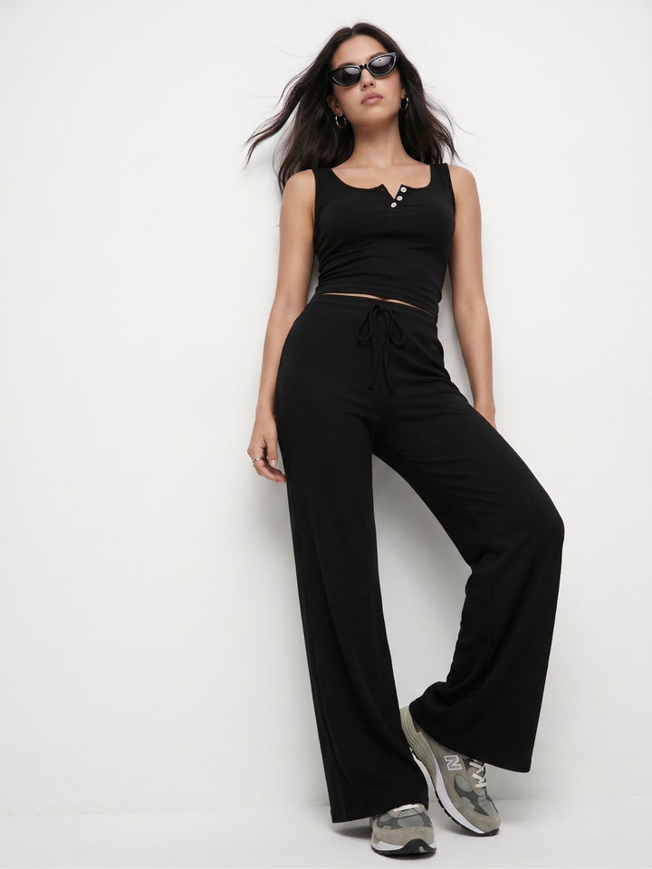 Black Regular Top And Pant Co-Ord Set