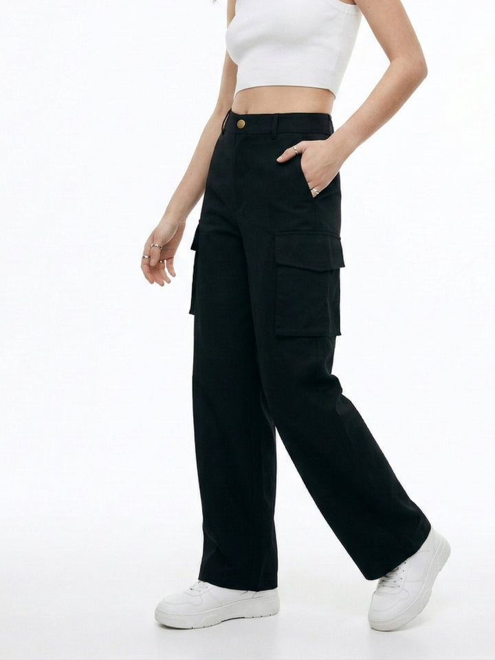 Black Slim Cargo Styled Solid Trouser