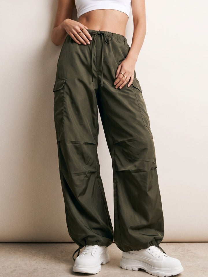 Olive Cargo Styled Parachute Pants