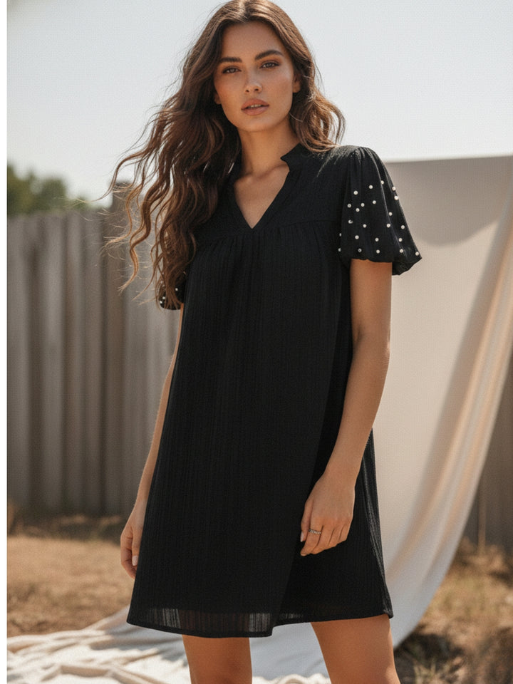 Black Short Sleeve Tiered Dress