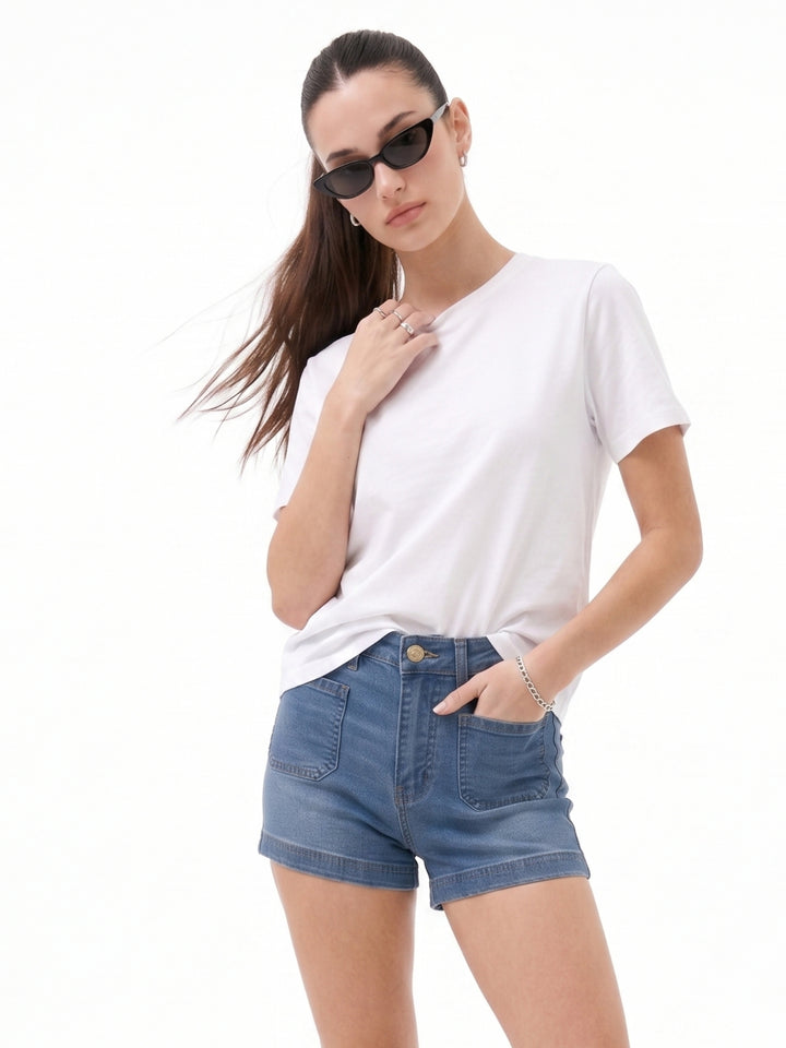 Light Blue Patch Pocket Fitted Shorts