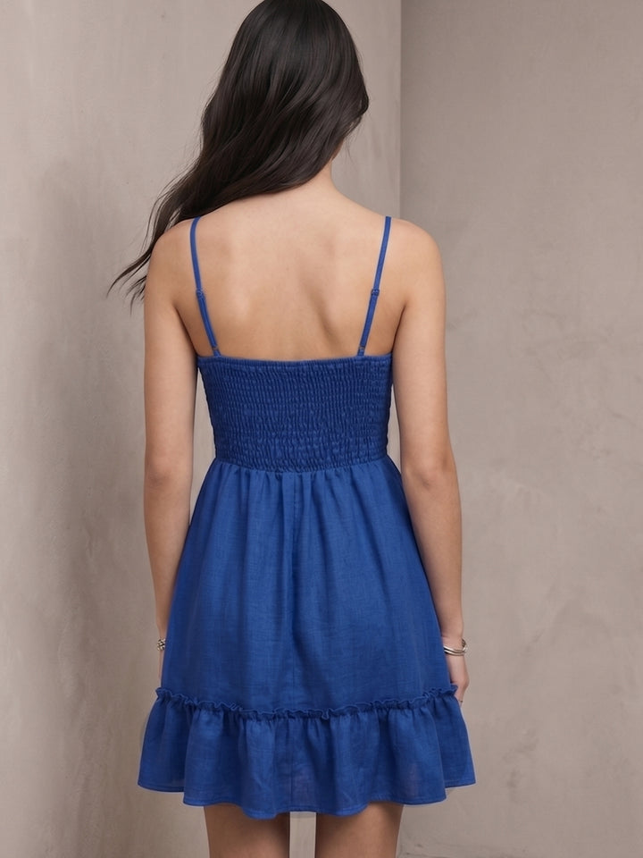 Blue Sweetheart Neckline Metal Trim Straps