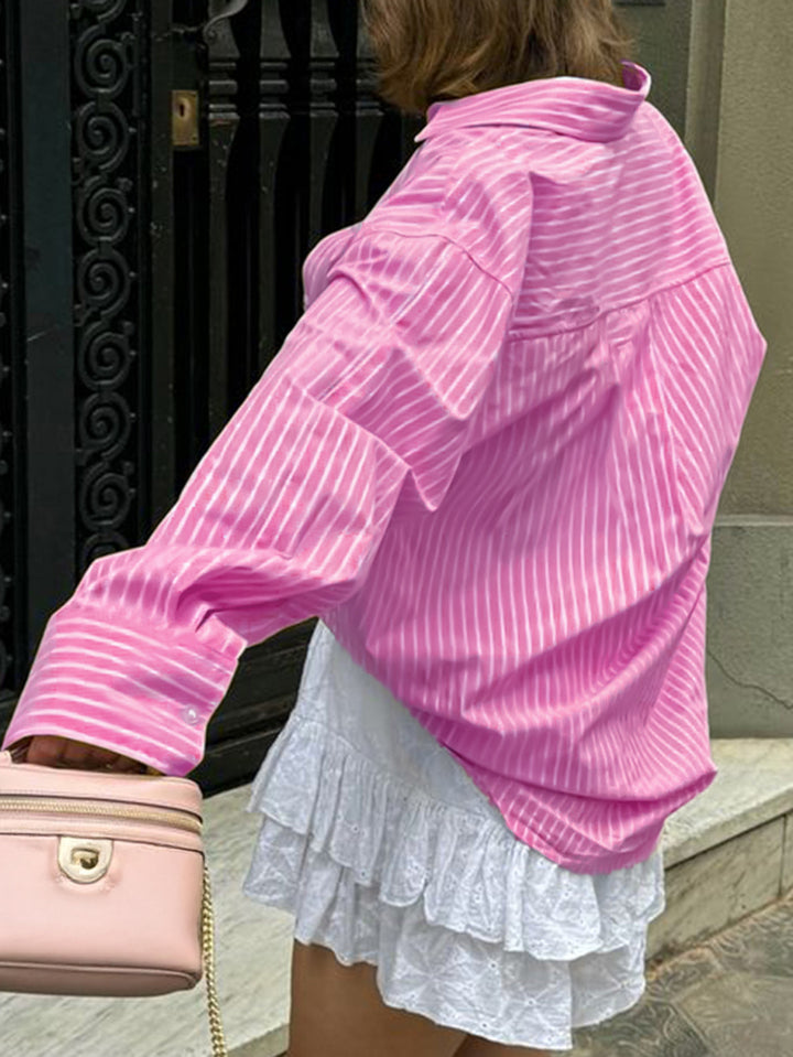 Pink Full Sleeve Striped Relaxed Shirt