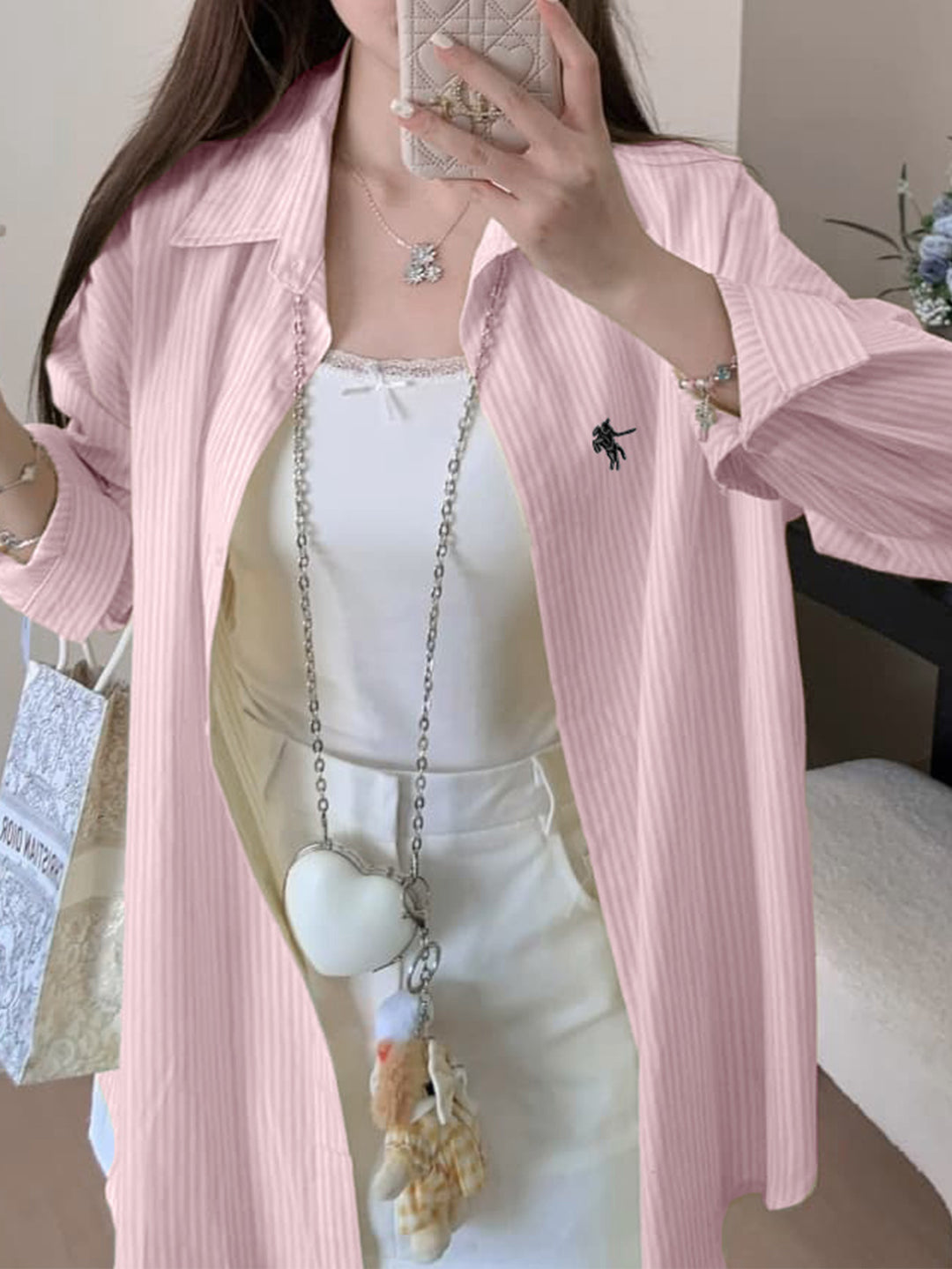 Pink Full Sleeve Striped Button Down Collared Shirt
