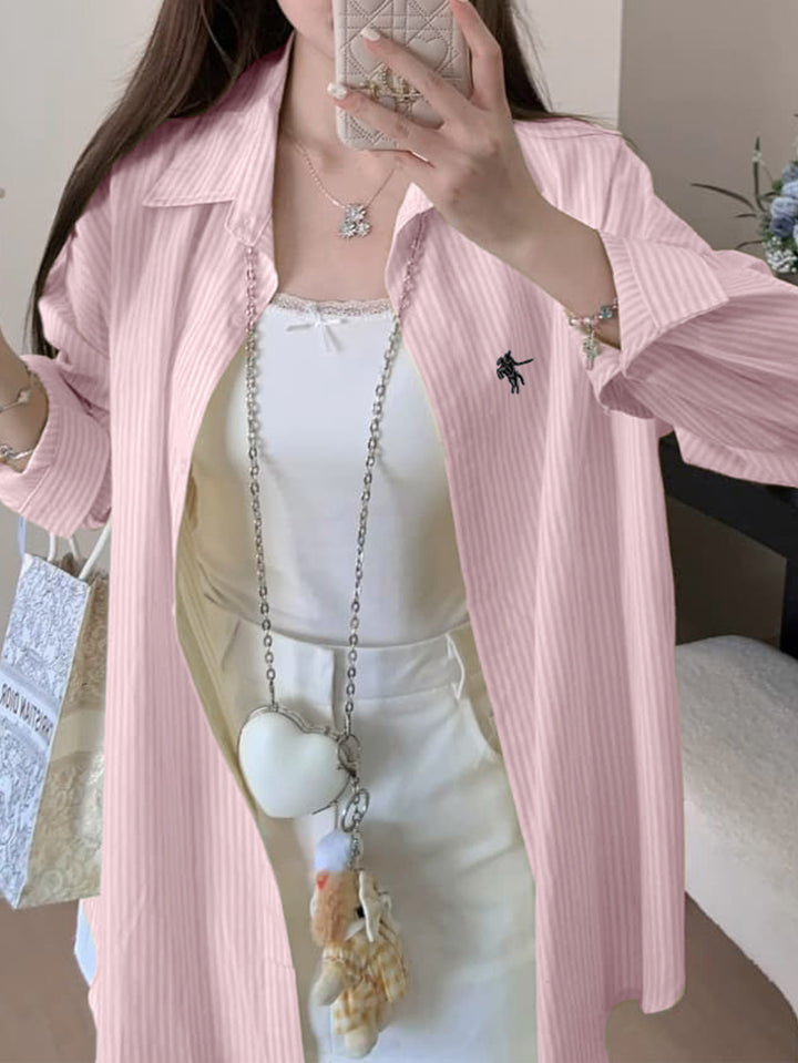 Pink Full Sleeve Striped Button Down Collared Shirt