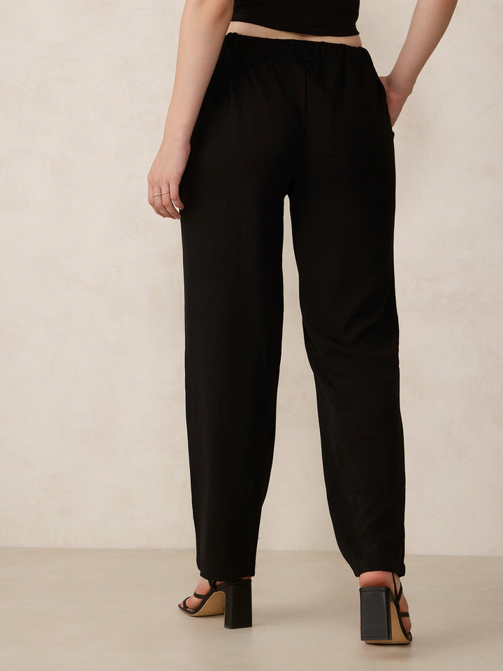 Black Waist Button Pull On Pants