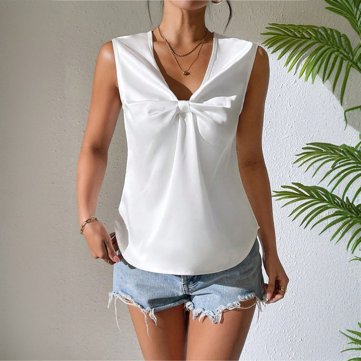 White Sleeveless Front Knot Top