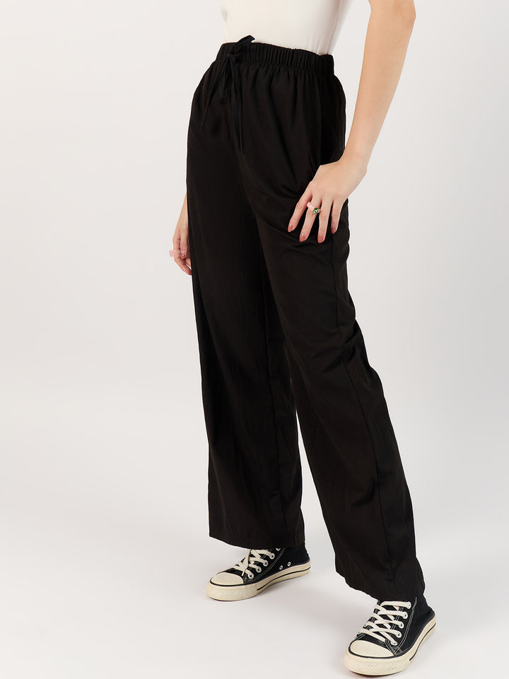 Textured Drawstring Black Trousers
