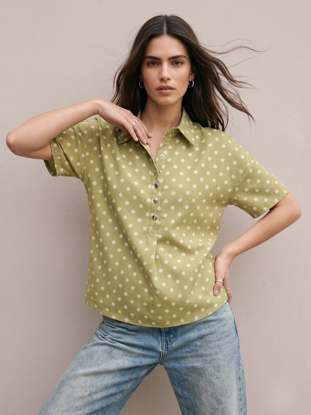 Green Polka Dotted Relaxed Shirt