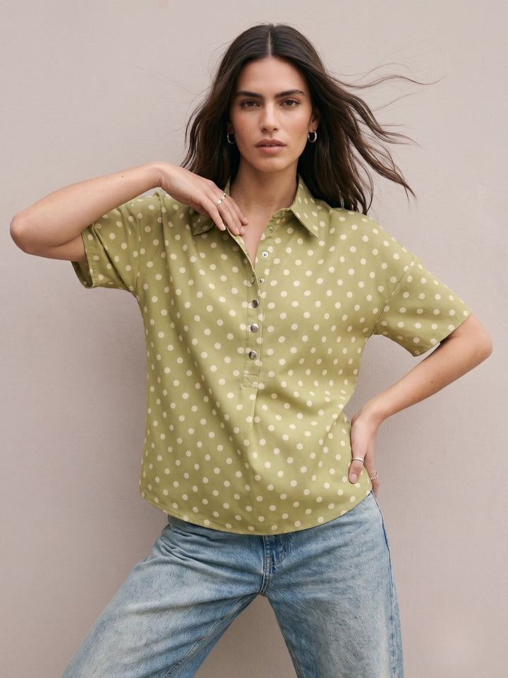Green Polka Dotted Relaxed Shirt