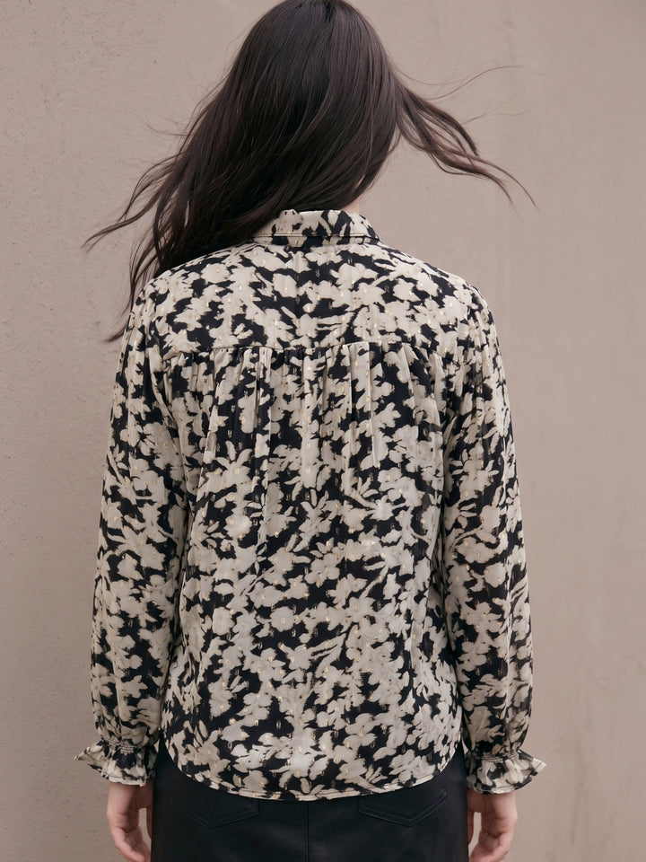 Black Lurex Shirt With Smocking Detail
