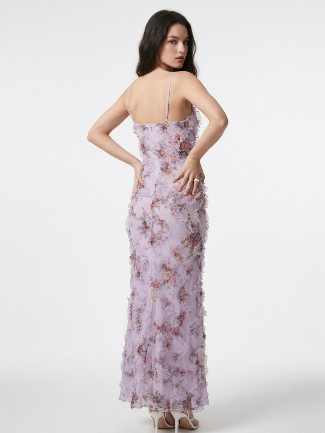 Purple Shoulder Strap Lace Detail Dress