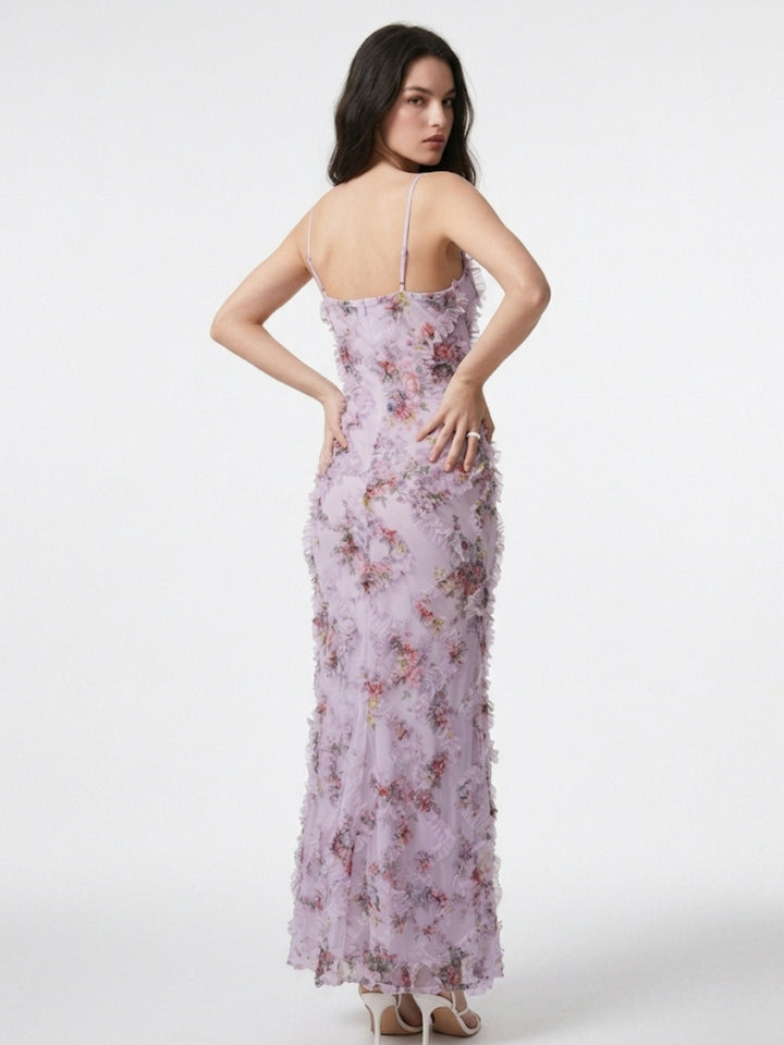 Purple Shoulder Strap Lace Detail Dress
