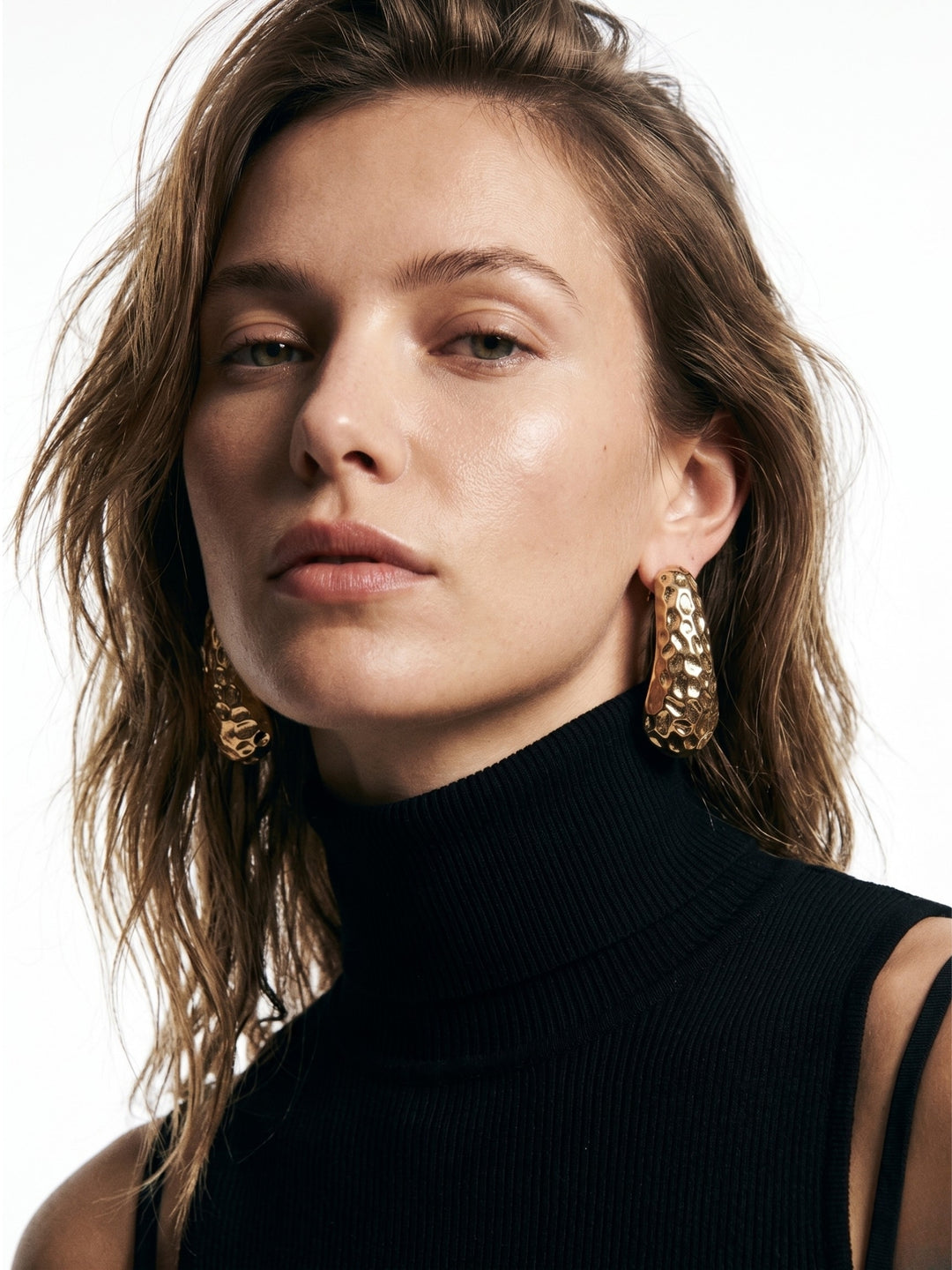 Gold Textured Metal Earings