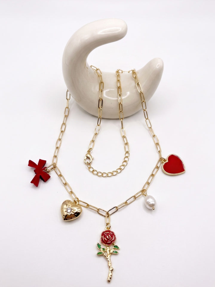 Gold Multi Charms Chain Necklace