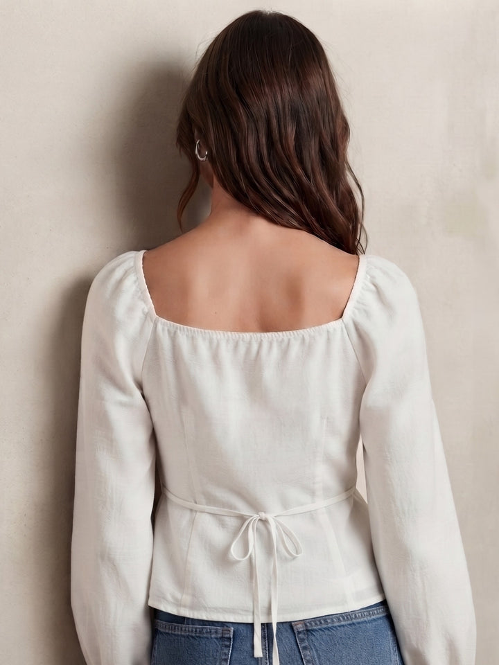 White Button Down Puff Sleeved Top