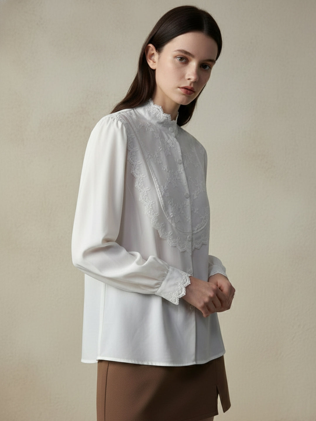 White Textured Scallop Neck Top