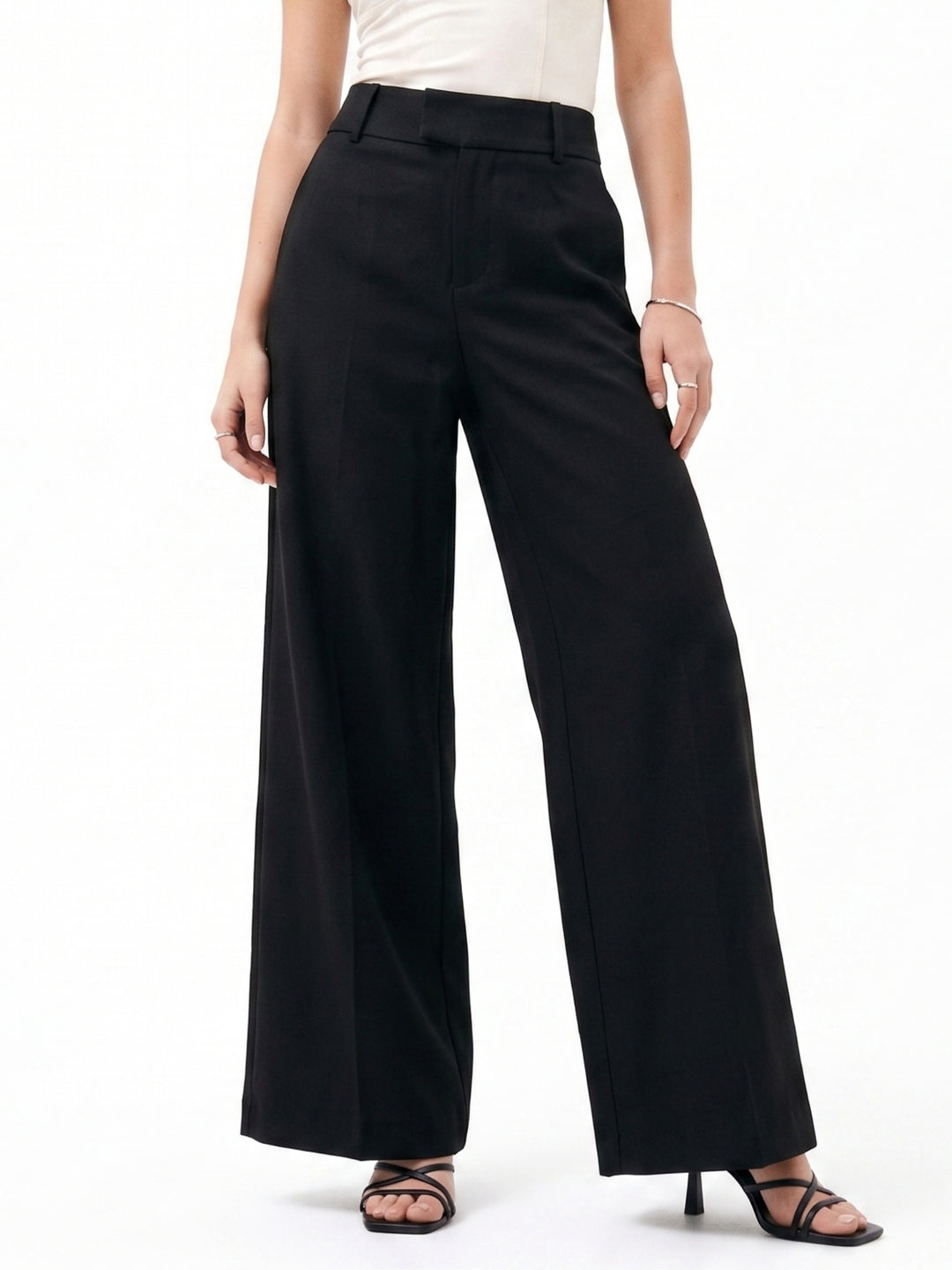 Black High Waisted Solid Trouser