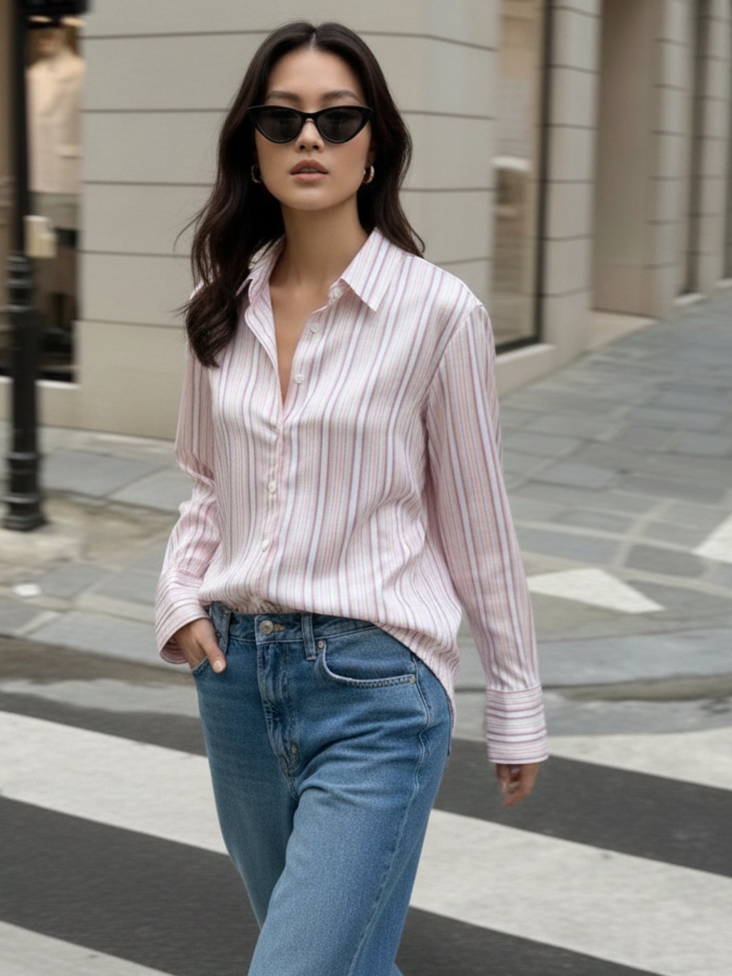 Pink Full Sleeve Fitted Striped Shirt