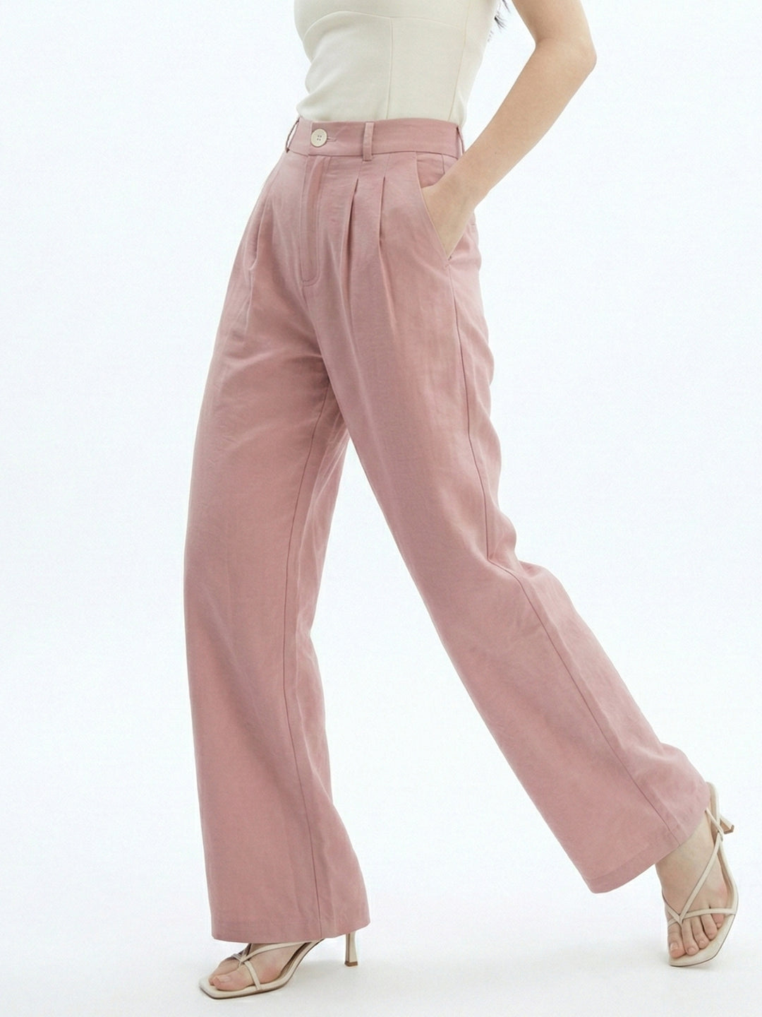 Pink High Waist Pleated Pant