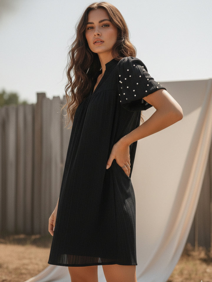 Black Short Sleeve Tiered Dress