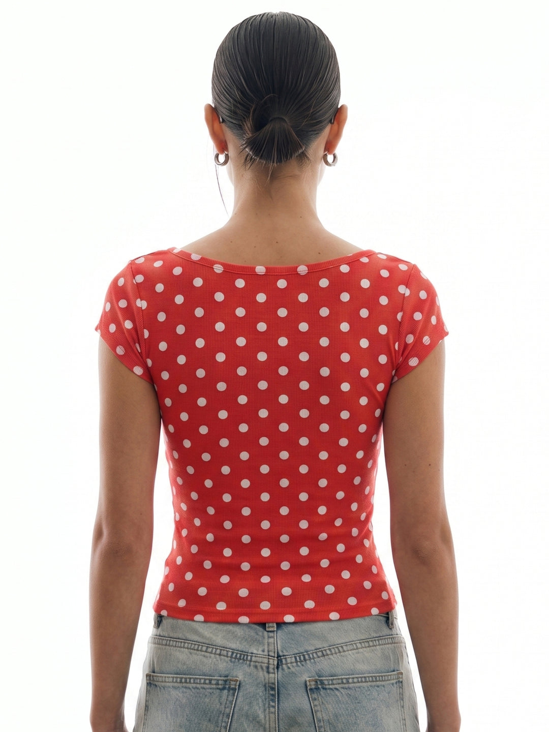 Red Scoop Neck Polka Dotted Top