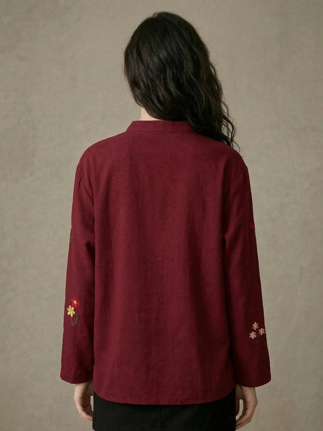 Maroon Embroidered Button Up Shity