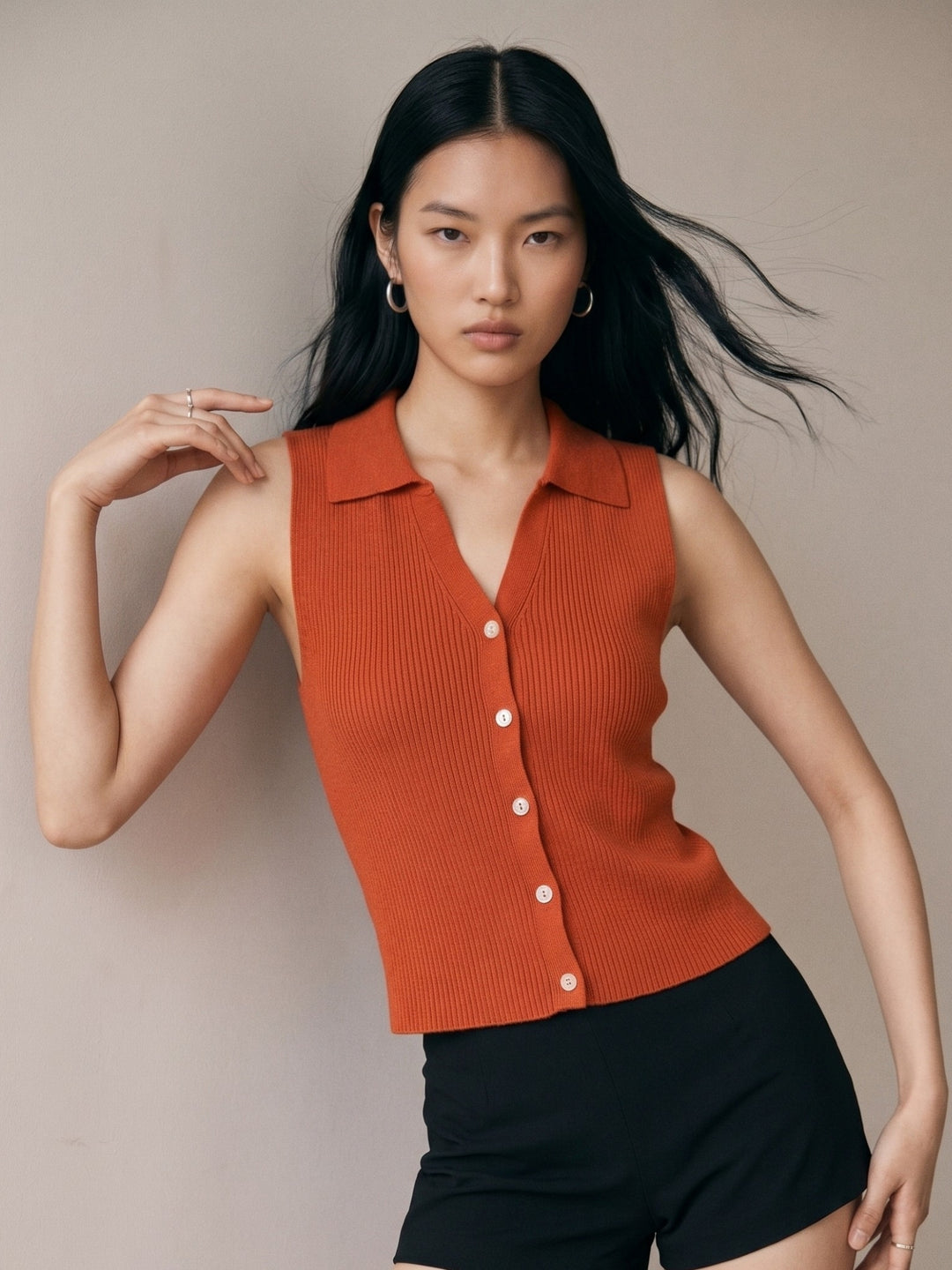 Red Button Down Collared Tank