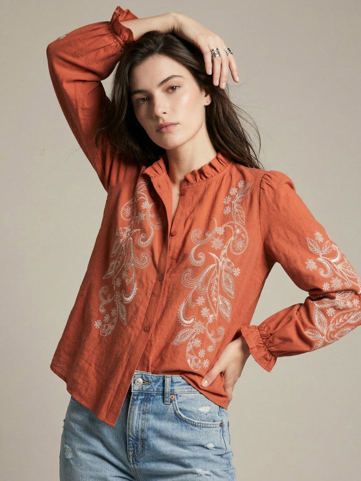 Rust Paisley Patterned High Neck Top